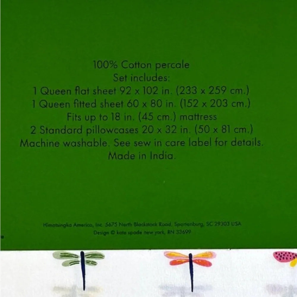 Kate Spade - ‘Dragonfly’ Queen Sheet Set. NWT. Firm! Last one!